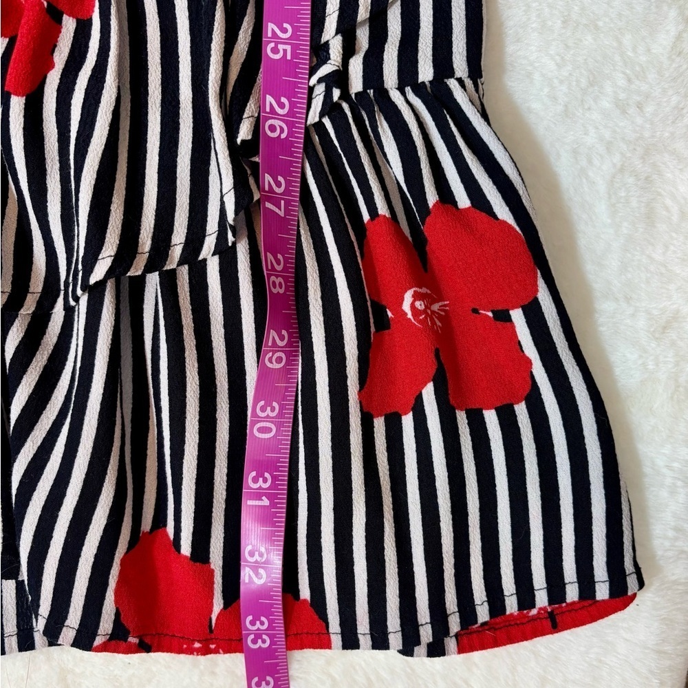 Madewell Black and White Striped Floral Print Faux Wrap Dress - Picture 10 of 12